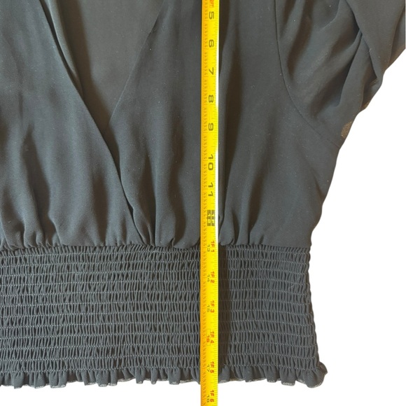 Wilfred Wistful Blouse Black Sheer Long Sleeves Smocked Surplice Size Medium EUC - Picture 2 of 10